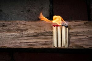 A set of matches on fire