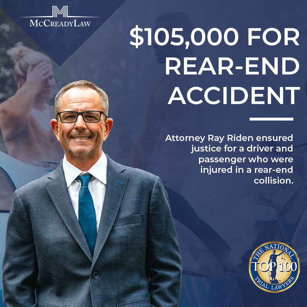 Attorney Ray Riden smiles in a suit, promoting $105,000 settlement for a rear-end accident case.